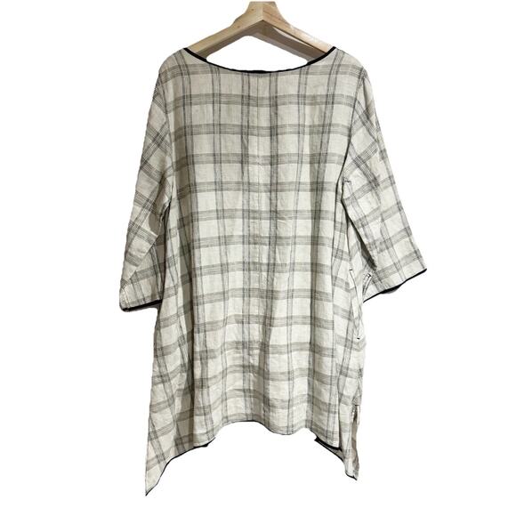 Kleen Women Large Cream Black Button Down Tunic Plaid Asymmetrical - Picture 5 of 5